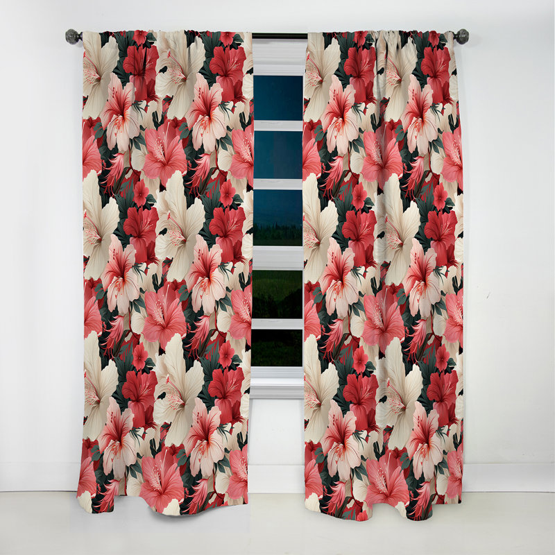 Hibiscus Romance - motif tropical - rideau floral - rideau occultant floral - 1 panneau, L 52 po x L 63 po