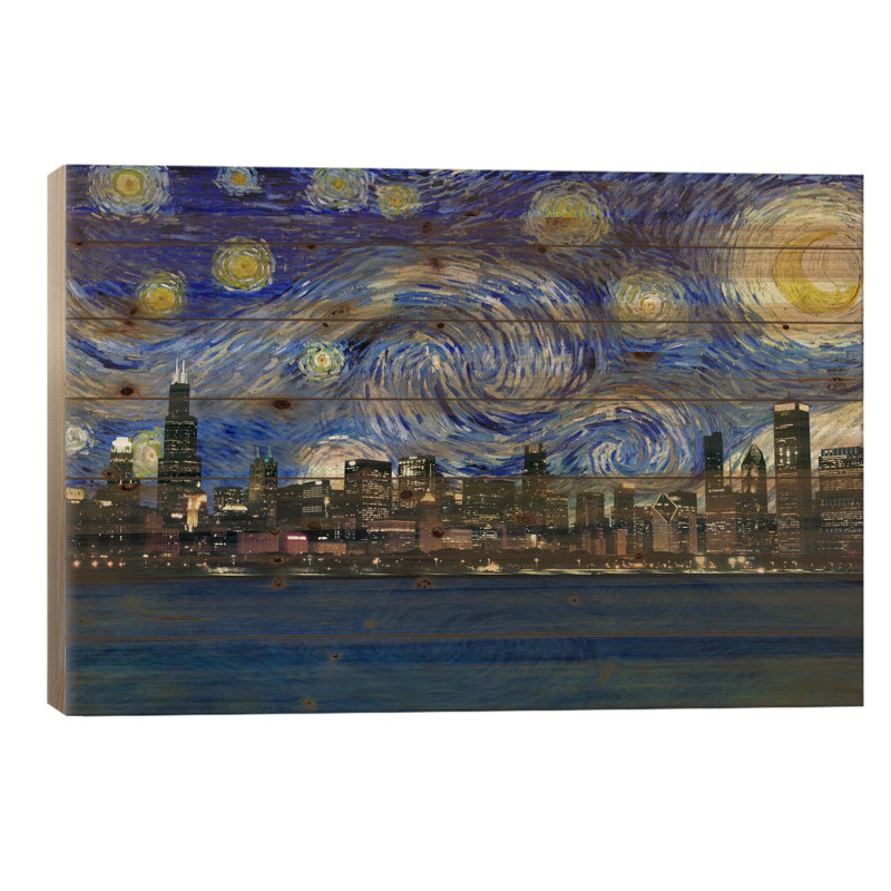 Chicago, Illinois, nuit étoilée, horizon, L 26 po x H 18 po