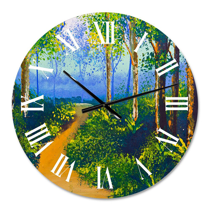 Simple Road in Spring Tree Forest - Farmhouse wall clock, Oversized
