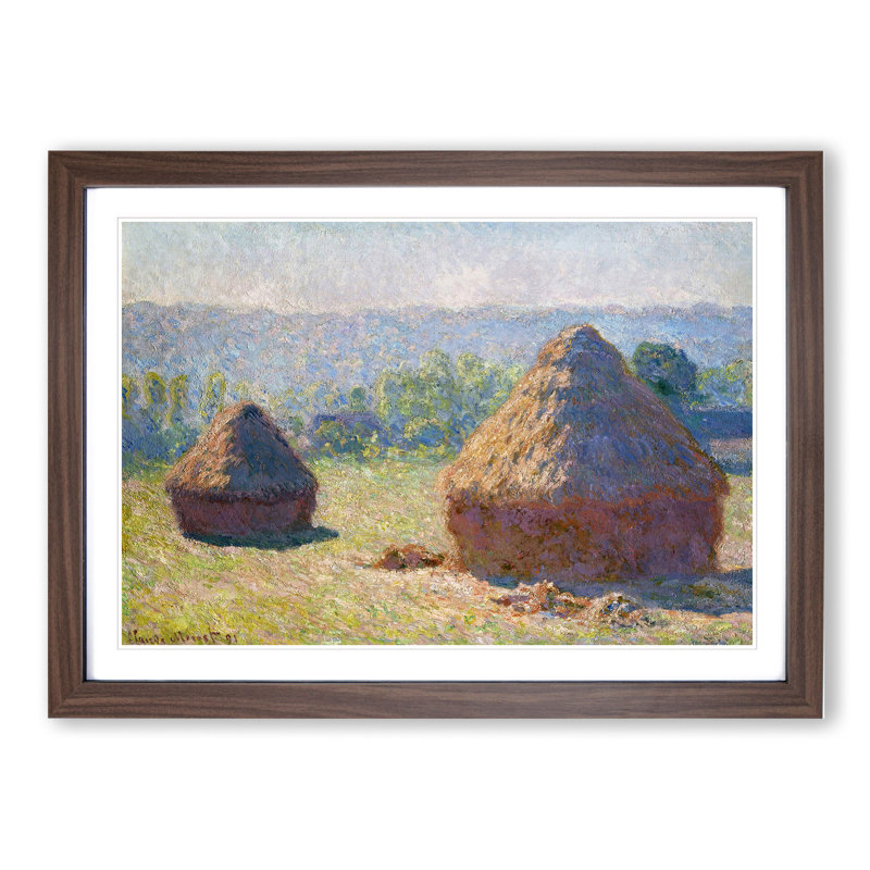Haystacks Vol.1 by Claude Monet - Framed Print, 48cm H x 65cm W x 2cm D, Walnut Framed