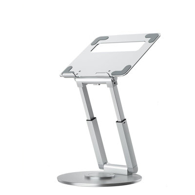 Telescopic Laptop Stand For Desk With 360° Swivel Base, Sit To Stand, Height Adjustable, Portable Riser Holder For Good Posture, Silver