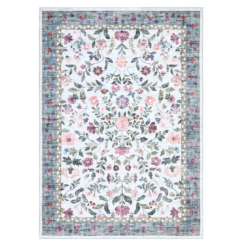 Washable Rugs Non Slip Area Rugs for Bedroom,Farmhouse Floral Carpets for Hallway,Dining Room,Bathroom,Nursery, Tan