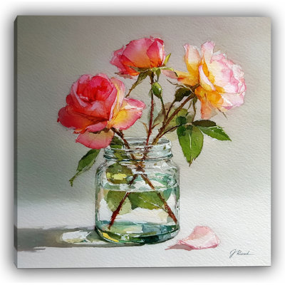 «Roses in Glass I», art mural sur toile tendue
