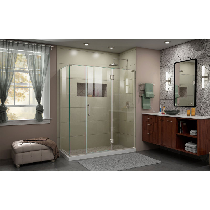 Cabine de douche à charnière sans cadre DreamLine Unidoor-X l 64 po x P 30 3/8 po x H 72 po en nickel brossé, Nickel brossé