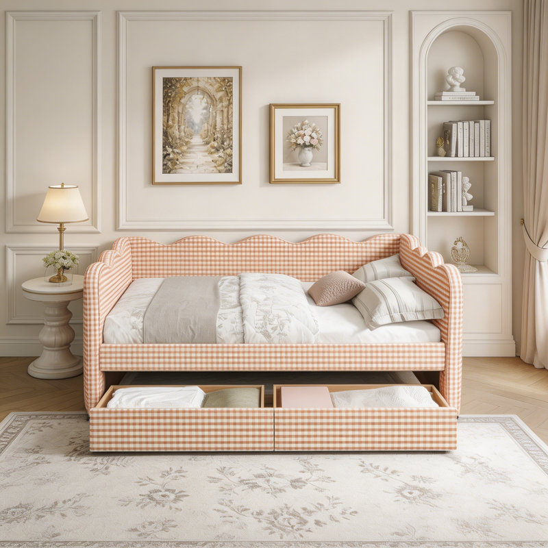 Lit de jour double, full-Drawers, Pink