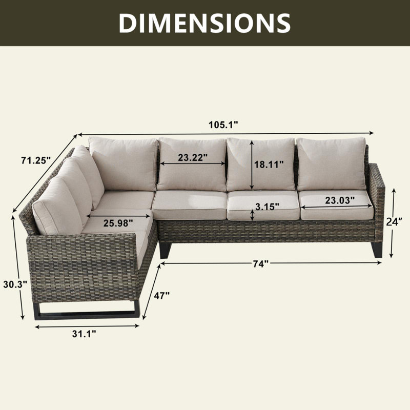 Canapé modulaire en forme de L avec table de foyer d'extérieur en osier 6 pièces Naresa, Beige