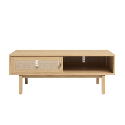 Bayou Breeze Duncombe Storage Coffee Table Made of Oak Wood Coffee Table for Living Room Sliding door