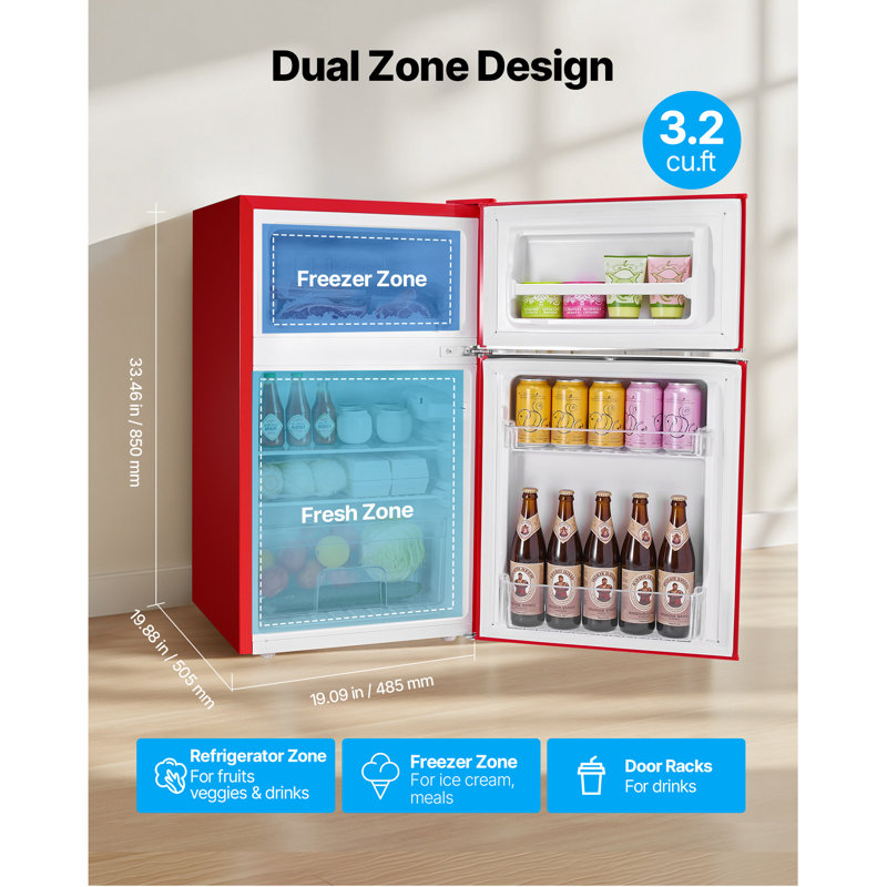 Mini Fridge with Freezer 3.2 Cu.Ft Two Door Compact Refrigerator Dorm Red