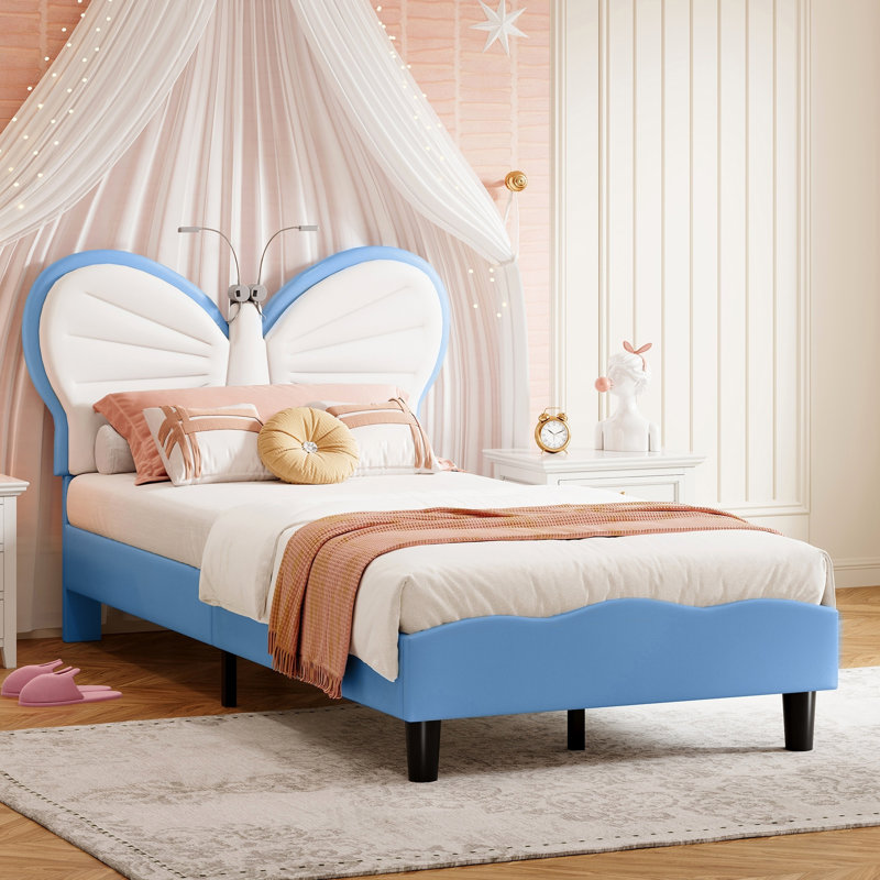 Princess Bed with Butterfly-Shaped Headboard, Single (3'), Blue