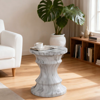 Patio cement outdoor round side table with ink pattern