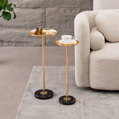 Adjustable Side Table, Small Tea Martini Table, Gold, Natural Marble Decorative Pedestal End Table For Display And Storage