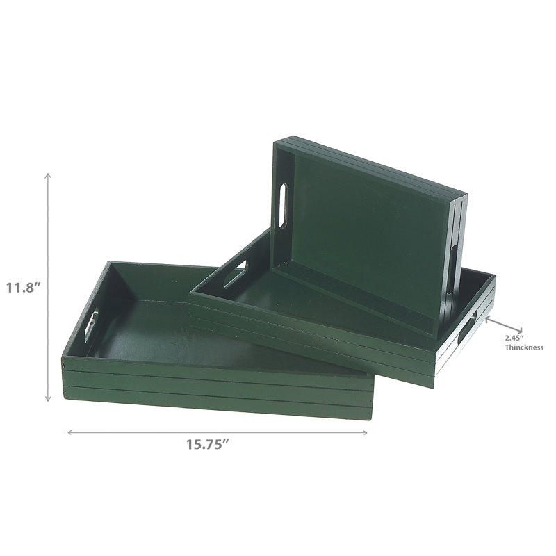 Ensemble de 3 plateaux en bois avec poignée, Vert