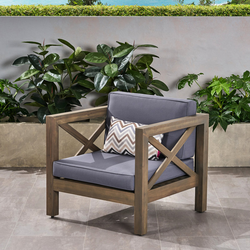 Fauteuil club en bois avec revêtement en coussins de siège gris et respirant, Gris, Brun