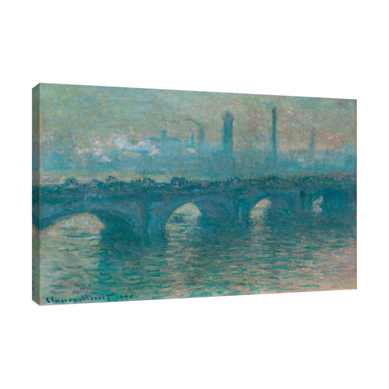 «Waterloo Bridge, Gray Day» par Claude Monet - reproduction d'art sur toile tendue, H 16 po x l 24 po x P 1,5 po