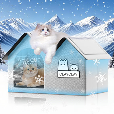  Sturdy Heated Outdoor Cat House with Heating Pad, Large