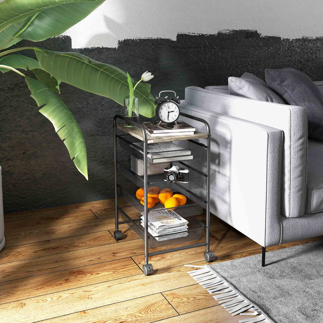 Trolley, kitchen trolley with 4 baskets, storage shelf with castors, household shelf, serving trolley