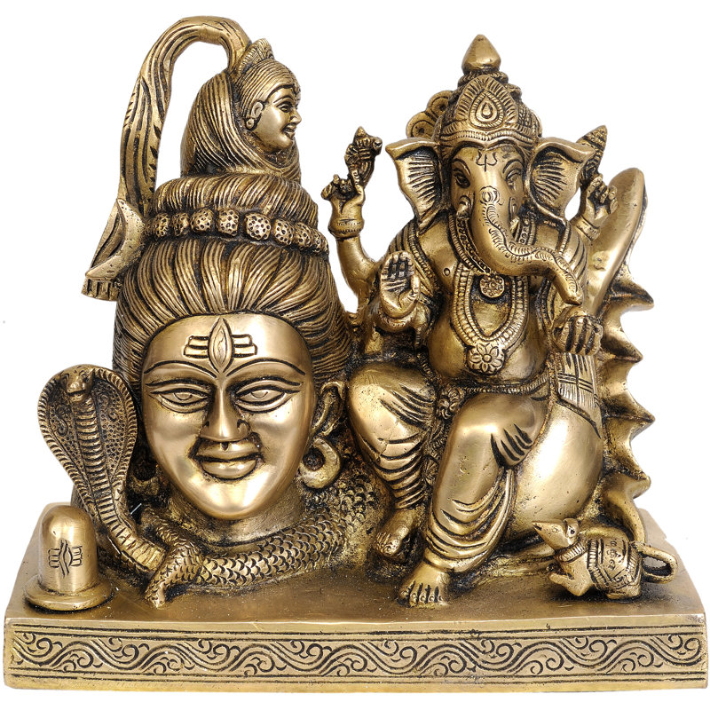 Bhagawan Shiva et Ganesha sur une conque avec Linga