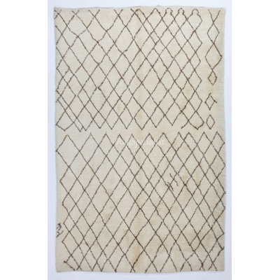 Moroccan Rug Made of Natural Cream and Light Brown Wool