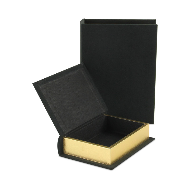 Black Fabric Lidded Book Box Set with Gold Accents