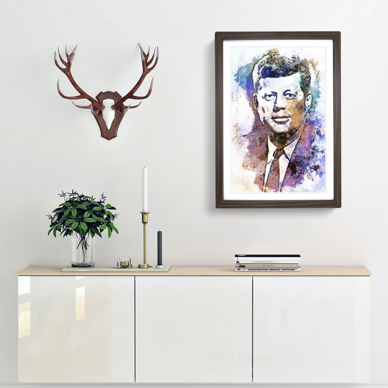 John F Kennedy JFK in Abstract - Framed Print, Walnut, 60cm H x 40cm W x 2cm D