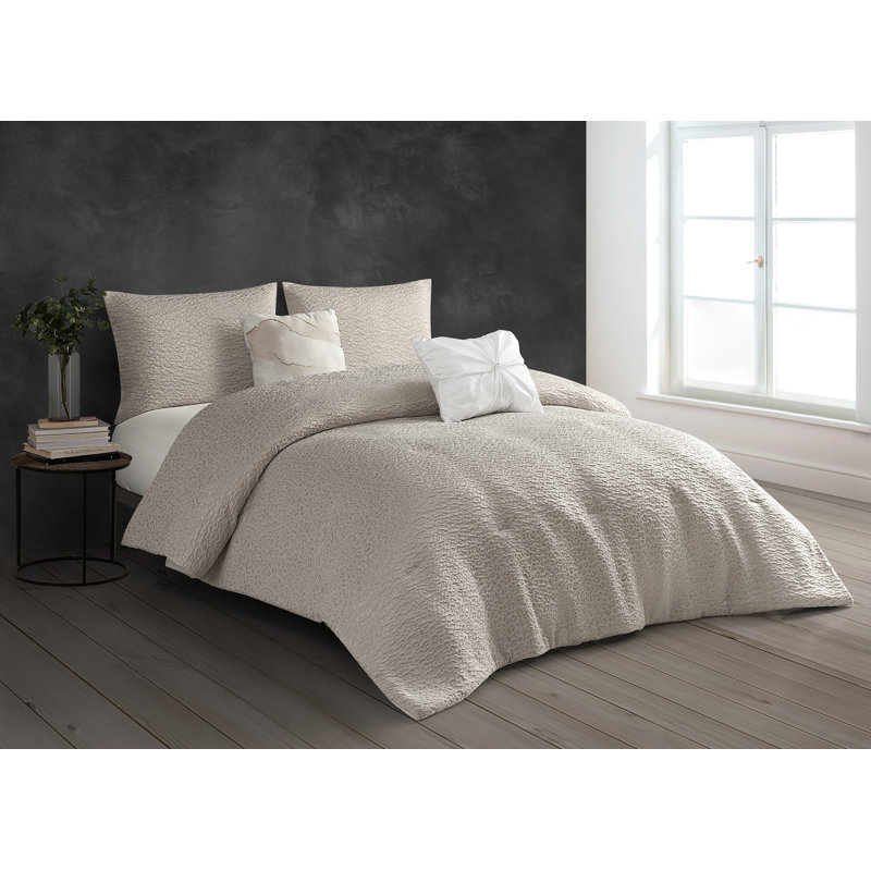 Ensemble d'édredon réversible en microfibre ivoire Agnes 5 pièces Agnes, Grand édredon + 2 taies décoratives standard + 2