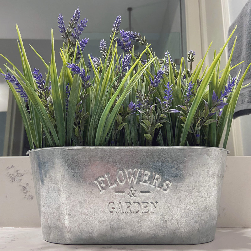 Lavender Arrangement in Galvanized Metal Oblong Pot