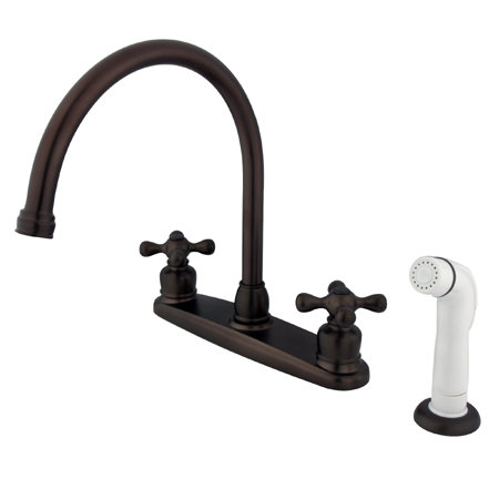 Kingston Brass Vintage Two-Handle 4-Hole 8" Centerset Kitchen Faucet with Side Sprayer, Oil Rubbed Bronze