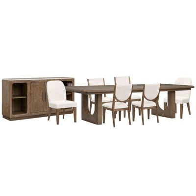 Extendable Trestle Dining Table With 4 Side Chairs 2 Host Chairs And Sideboard