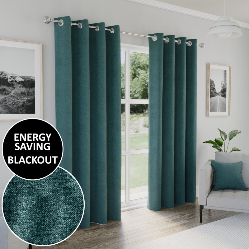 Rodenal Blackout Curtain Pair, Teal, 168cm W x 183cm L