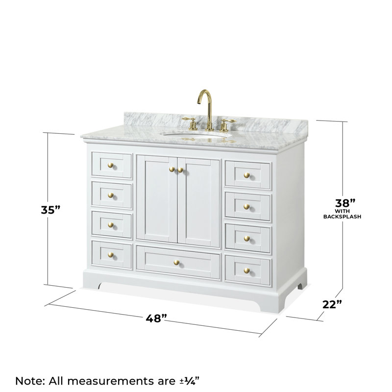 Ensemble de meuble-lavabo simple 48 po Deborah, Blanc, Or