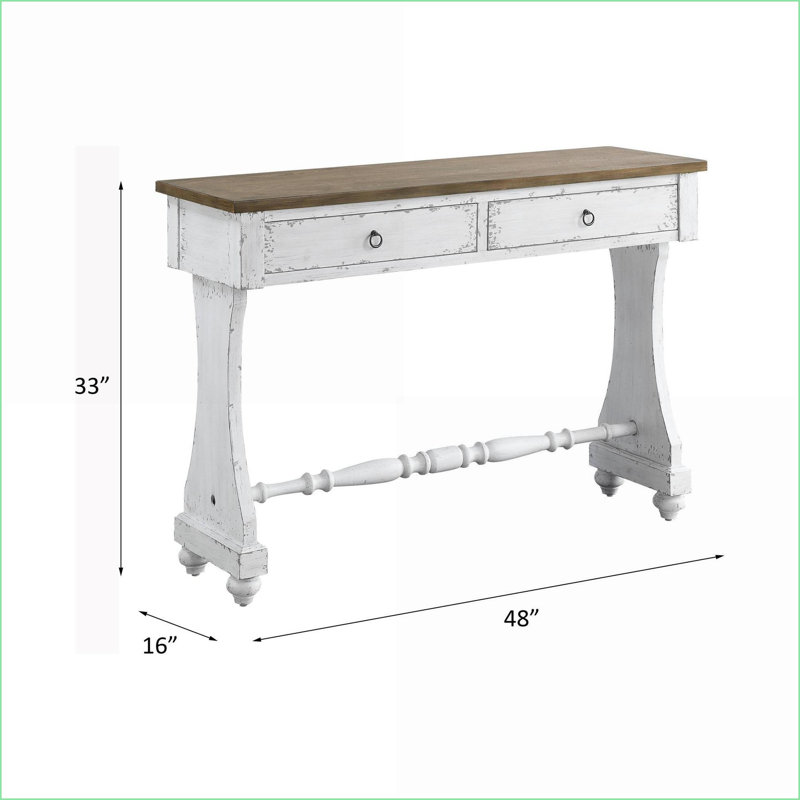 Table basse antique en bois blanc avec 2 tiroirs de rangement - peu encombrante pour le salon, facile à assembler