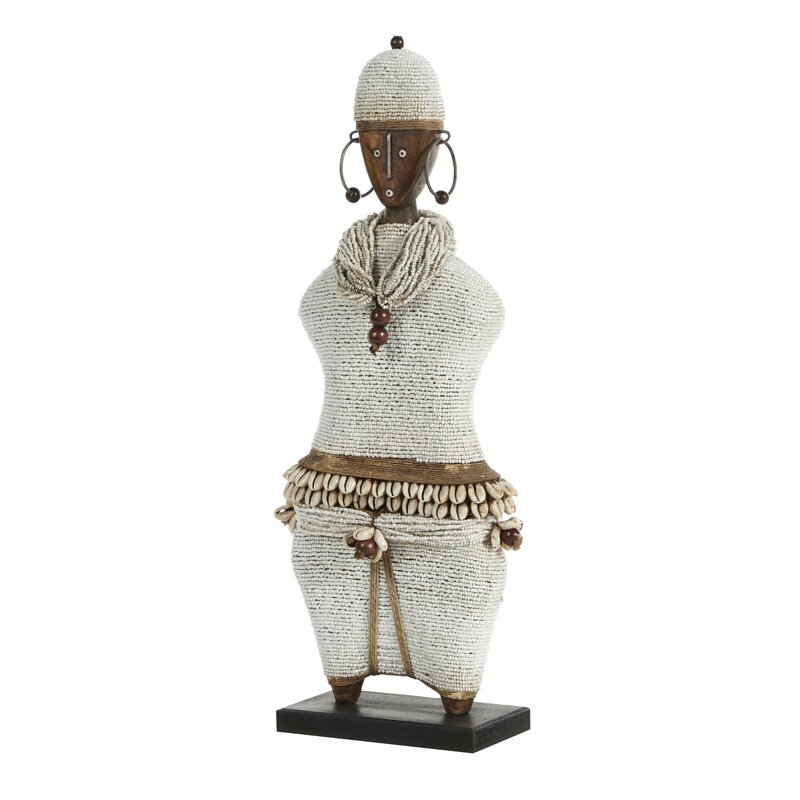 AfricanTreasures Large Hand-Crafted Pine Cowrie Shells, White Beads and ...
