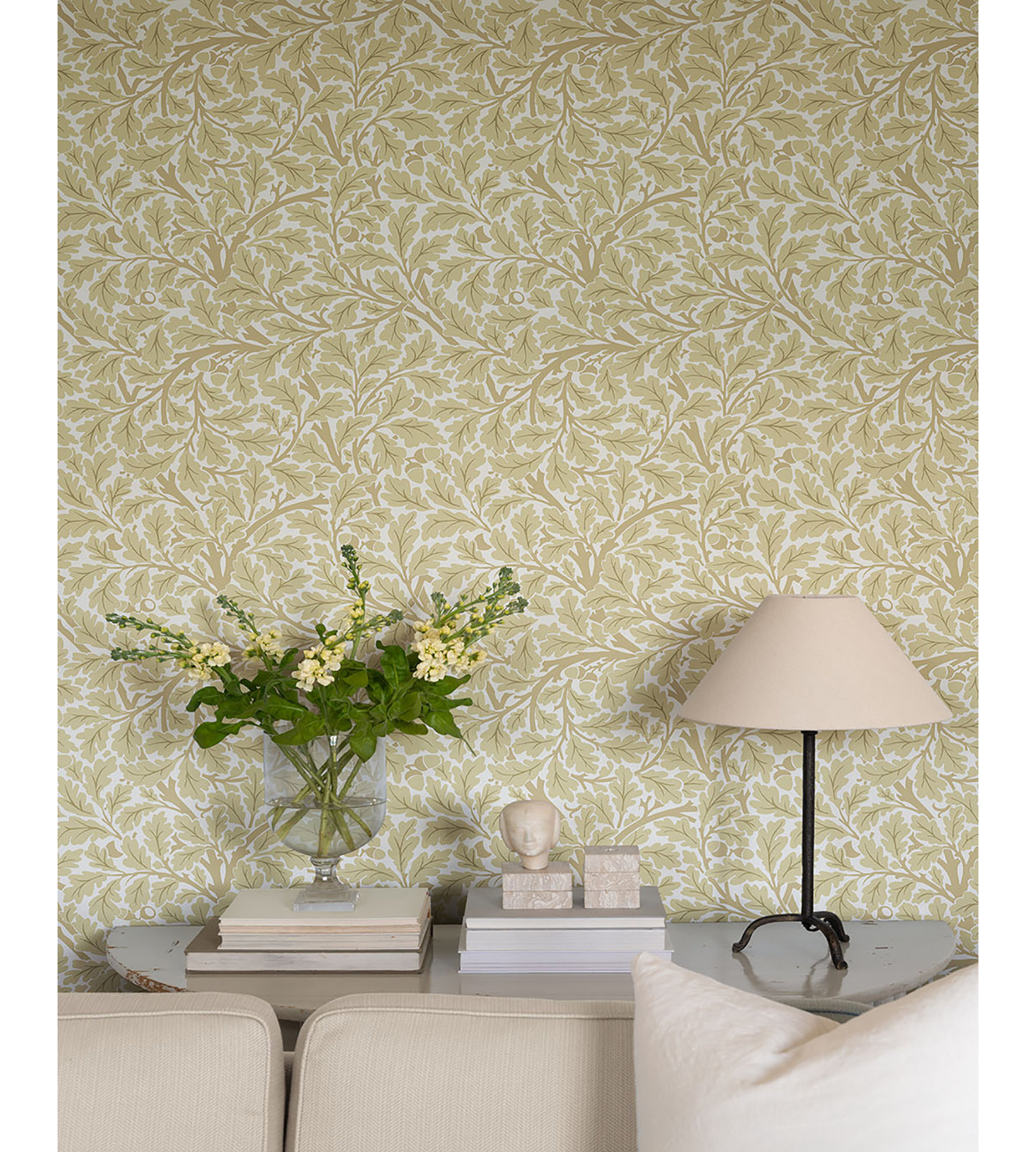 Oak Tree Modern Floral Wallpaper, Light Yellow