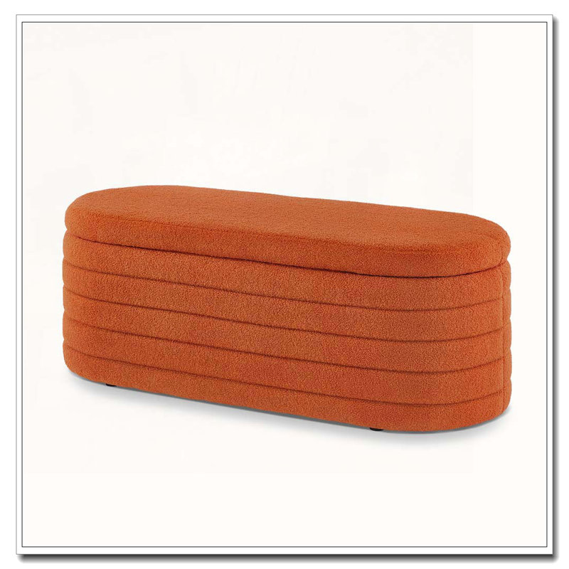 Banc de rangement rembourré ovale en tissu, Orange