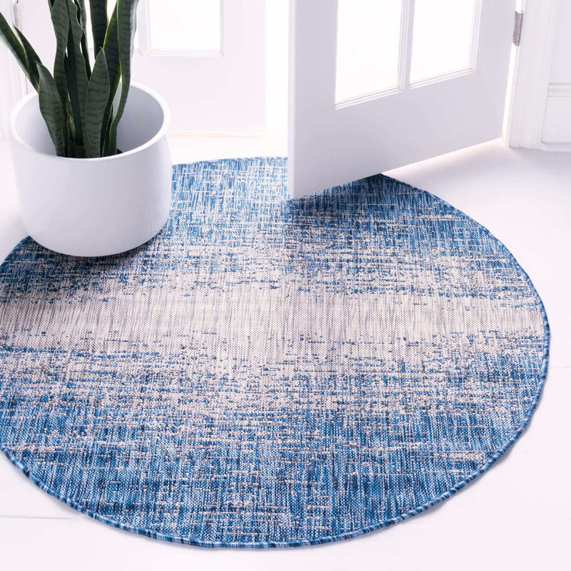 Tapis d'extérieur Iris couleur mer profonde, Rond 4 pi