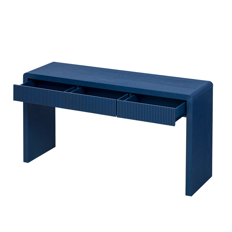 Table de style rustique bleu marine, tiroirs cannelés, fabrication, placage de bois, décor décoratif, capacité de table, console de tiroir avec design, surface lisse unie - plateau de table de 220 lb, 25