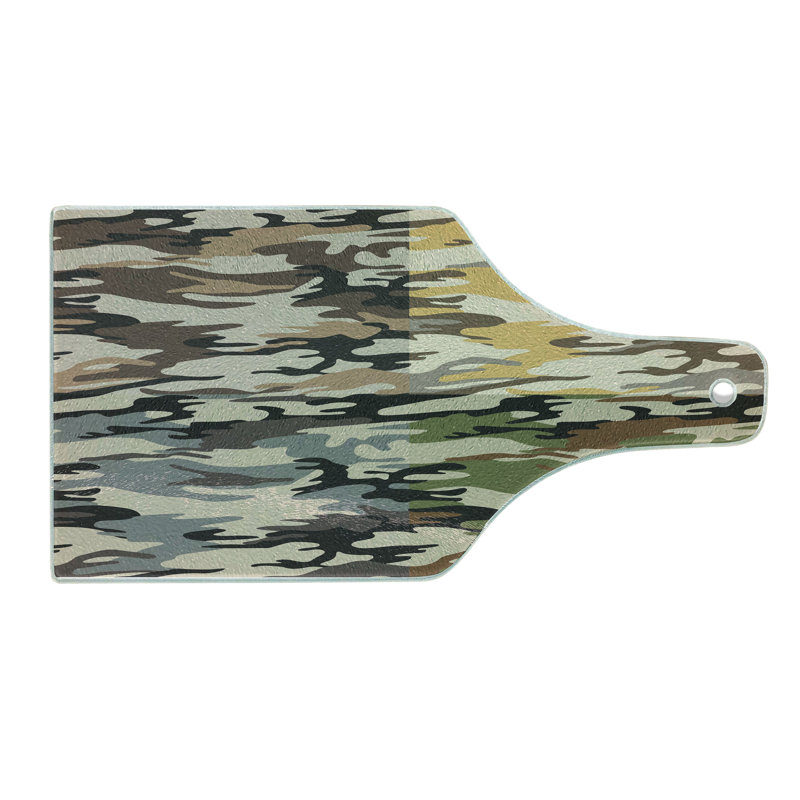 Ambesonne Camo Tempered Glass Cutting Board Different Colored Patterns Multicolor