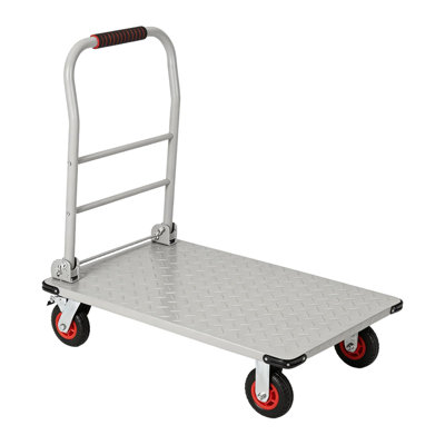 Heavy-Duty Foldable Platform Cart with Lockable Swivel Wheels, 1800 lb Steel Flatbed Dolly for Warehouse, Garage and Moving Use