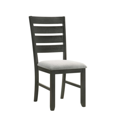 Chaise de salle à manger de 2 personnes, contemporaine, bois massif, finition gris anthracite, siège rembourré en tissu, chaises de pièce 2 pièces, fabrication en bois, assise
