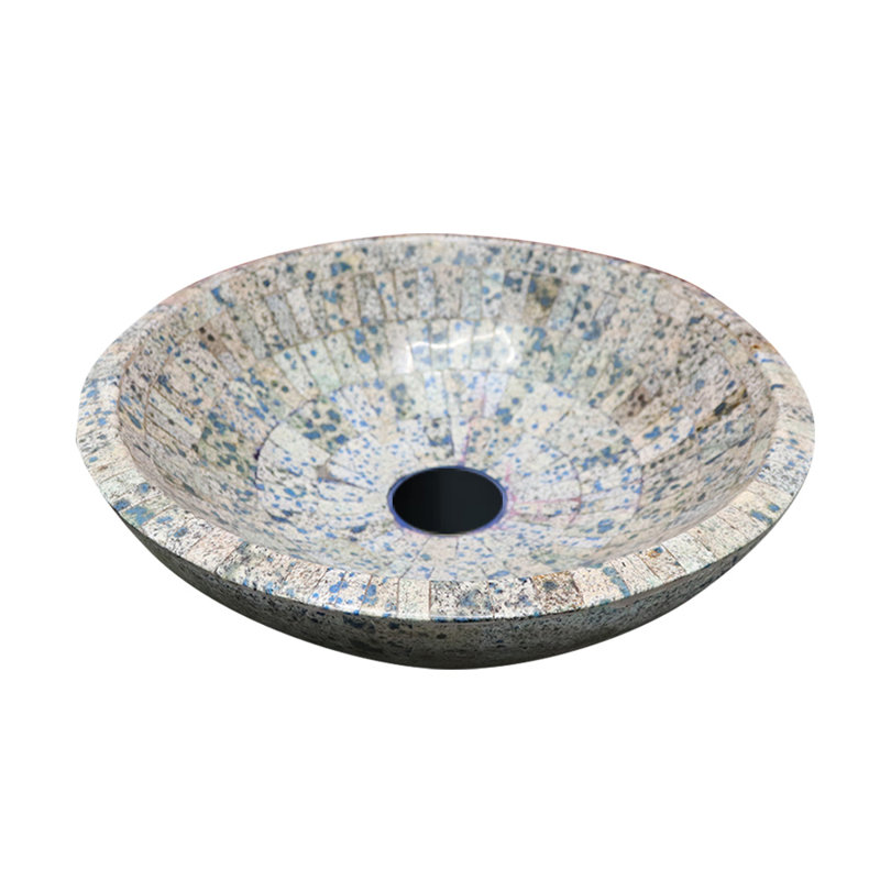 Handmade Round Gemstone Bathroom Sink, 17" Vessel Sink, Blue Grey