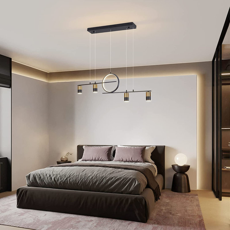 5-Light Novelty LED Pendant Light,Modern Dimmable Linear Pendant with Spotlight for Dining Room