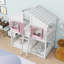 Lit superposé simple au-dessus de simple avec toit et fenêtre Solstice, rose / blanc-115684391