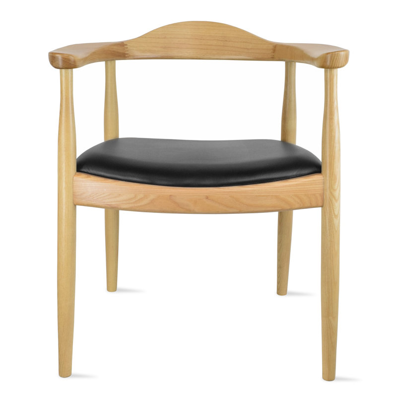 Hashimoto Solid Real Wood Open Back Pu Leather Seat Dining Arm Chair, Natural