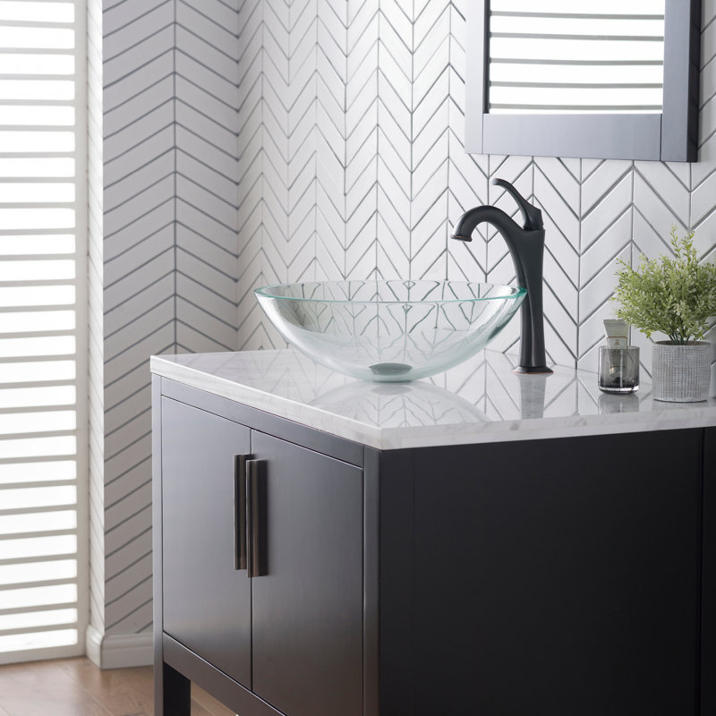 Glass Circular Vessel Bathroom Sink with Faucet, Oil Rubbed Bronze