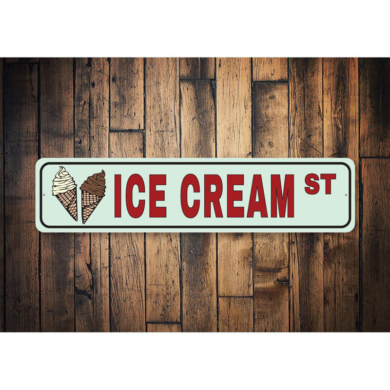Plaque en aluminium «Ice Cream Street», H 4 po x l 18 po x P 0,04 po