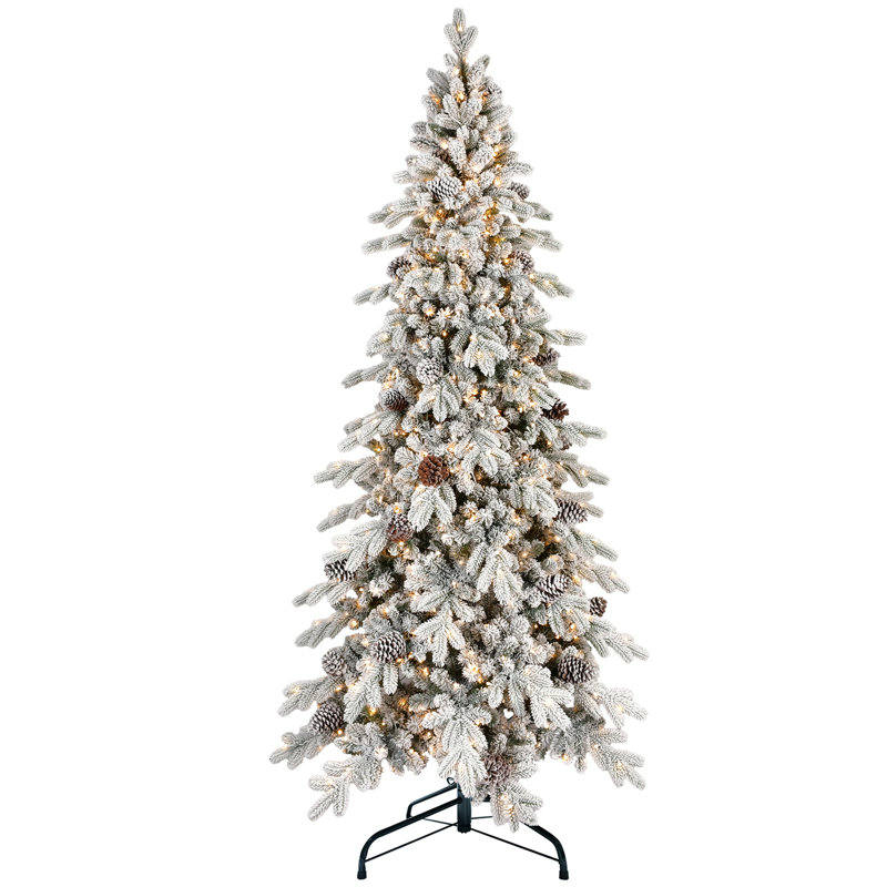 Arbre de Noël floqué avec 1000 lumières à DEL blanc chaud, 1634 pointes, 44 pin véritable, effet neigeux, branches articulées pour un montage rapide, assemblage rapide naturel sur les petits espaces