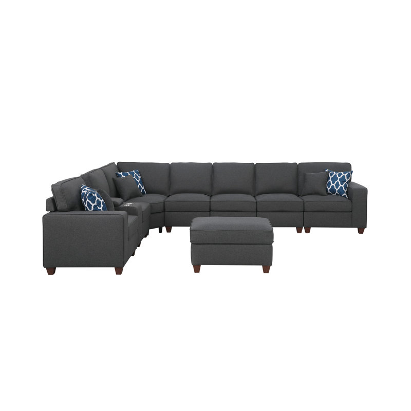 Canapé modulaire rembourré 4 pièces Ketterman, H 35 po x l 151,25 po x P 110,25 po, Lin gris foncé