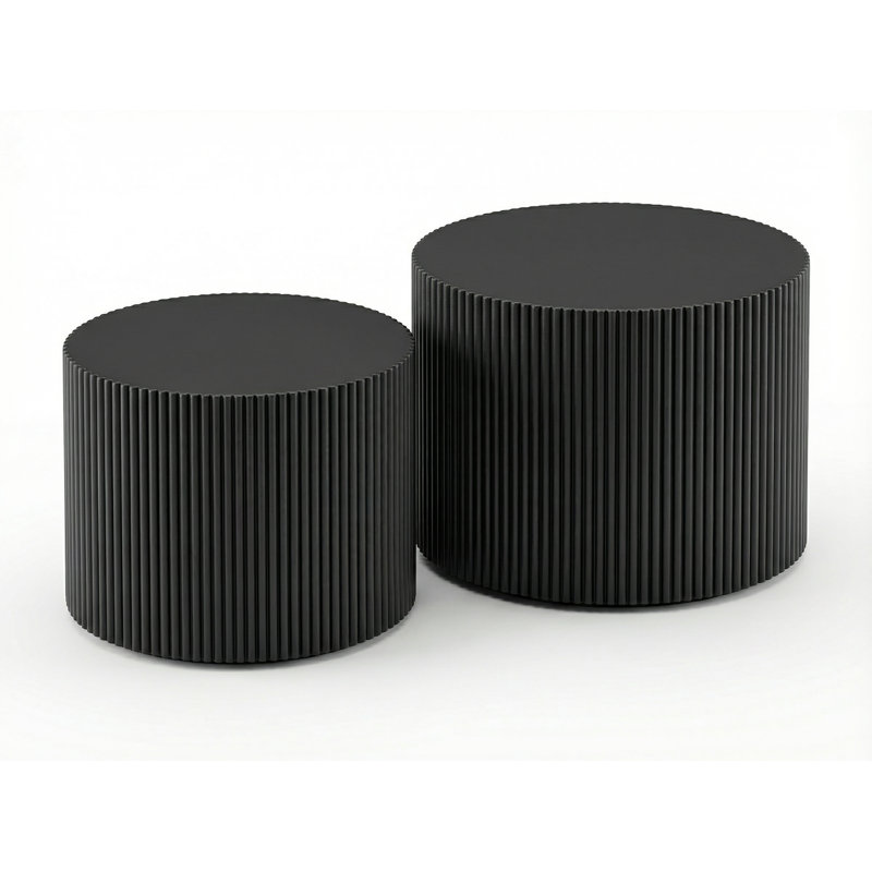 Black Round Coffee Table Set Of 2, Modern Wooden Nesting Tables, No Assembly Required Circle Side Tables For Living Room, Bedroom, Balcony