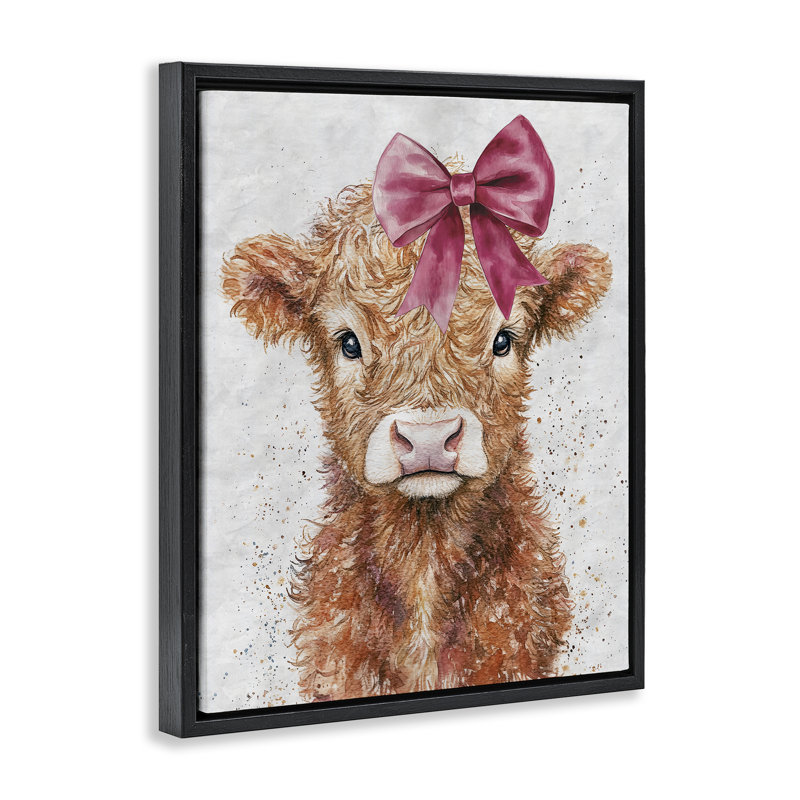 Cadre flottant Coquette Highland Cow, design par Nina Blue, H 31 po x l 25 po, Cadre flottant noir de jais