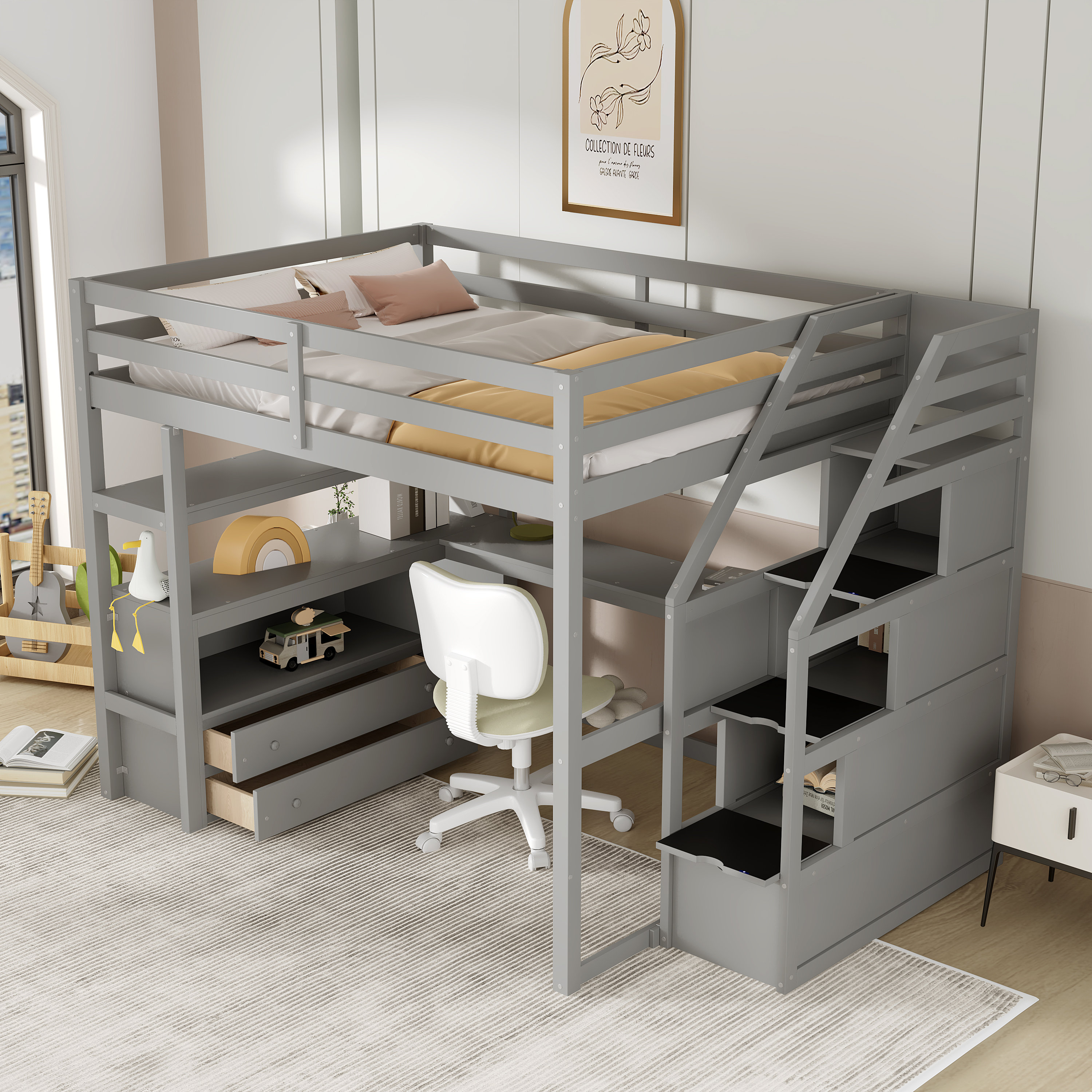 Harriet Bee Havilah Full 2 Drawer Loft Bed with Built-in-Desk by ...